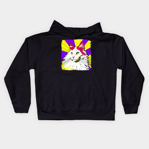 Turkish Angora Pop Art - Cat Lover Gift Kids Hoodie by PawPopArt